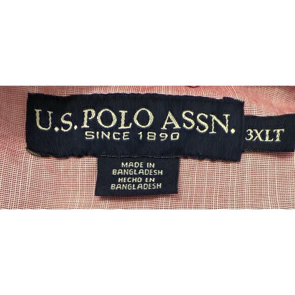 U.S. Polo Assn Men’s 3XLT Pink Button Down Shirt Short Sleeve Cotton Blend - Picture 6 of 8